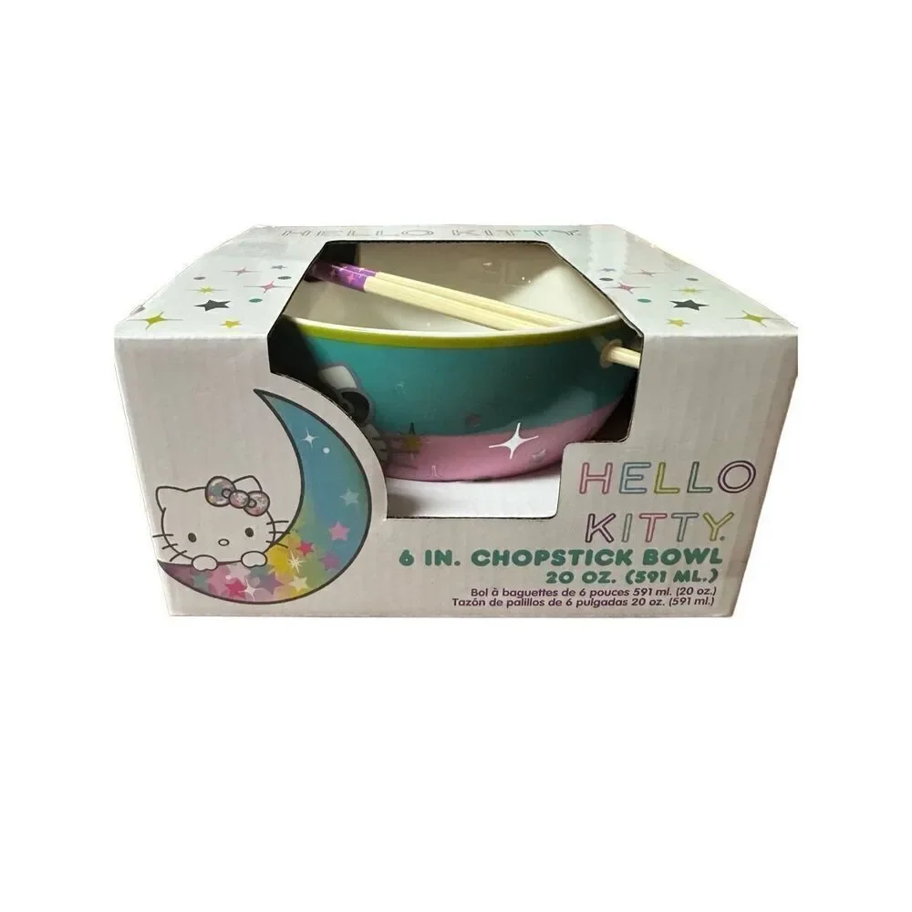 Hello Kitty 6” chopstick bowl 20 oz pink‎ turquoise iridescent stars NEW in box